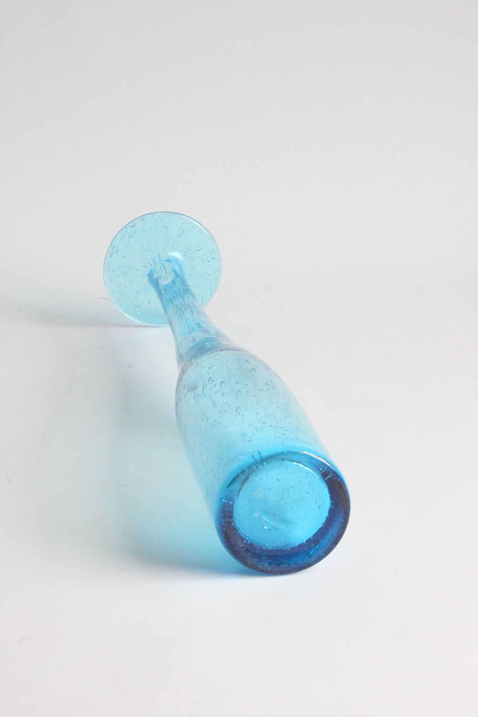 Vintage handblown blue bubble glass bottle vase