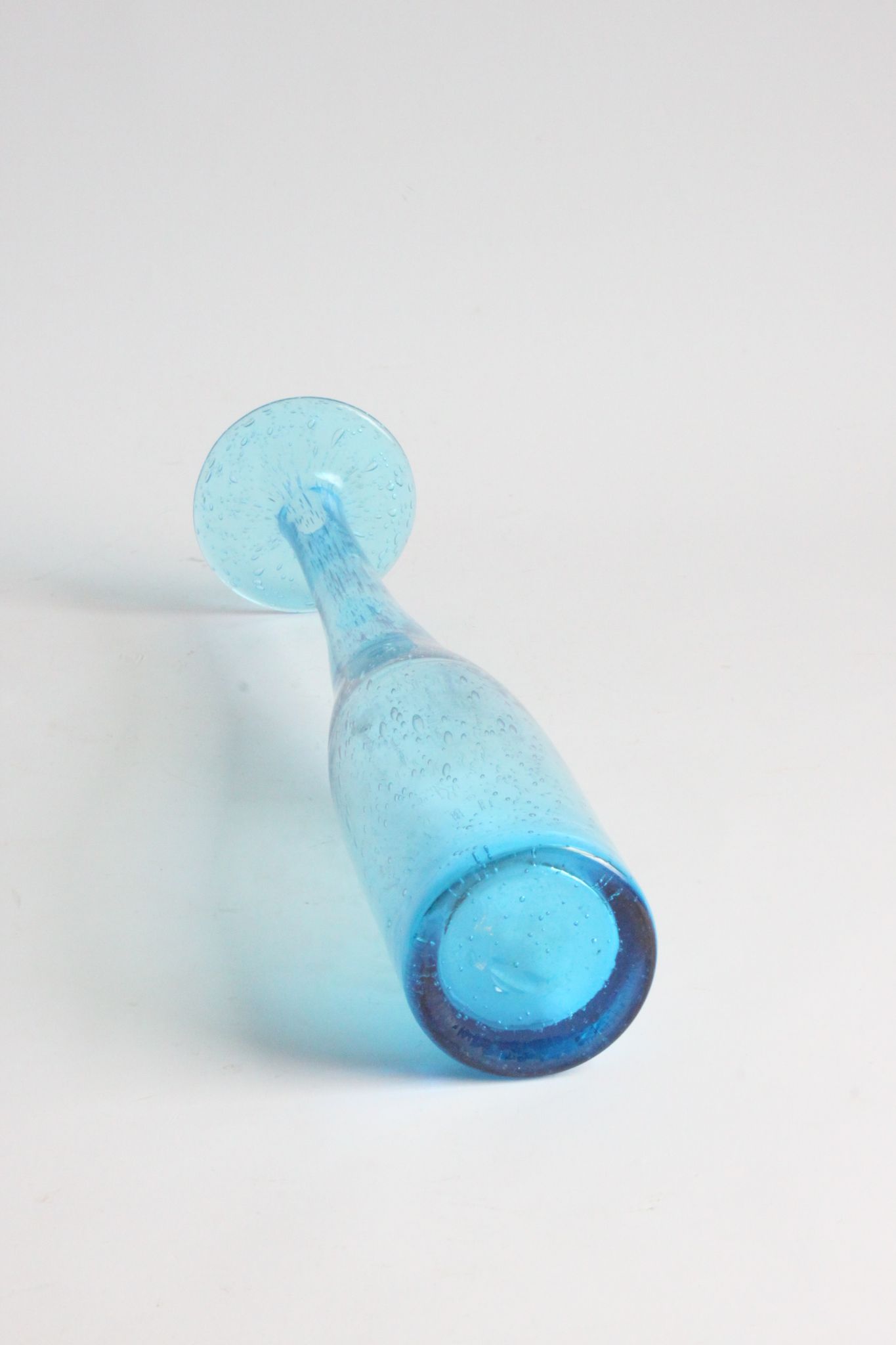 Vintage handblown blue bubble glass bottle vase