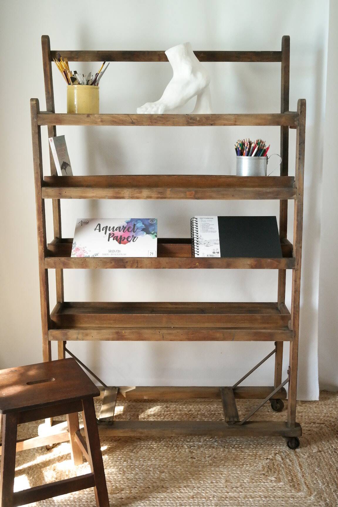 Vintage rolling shelf craft furniture