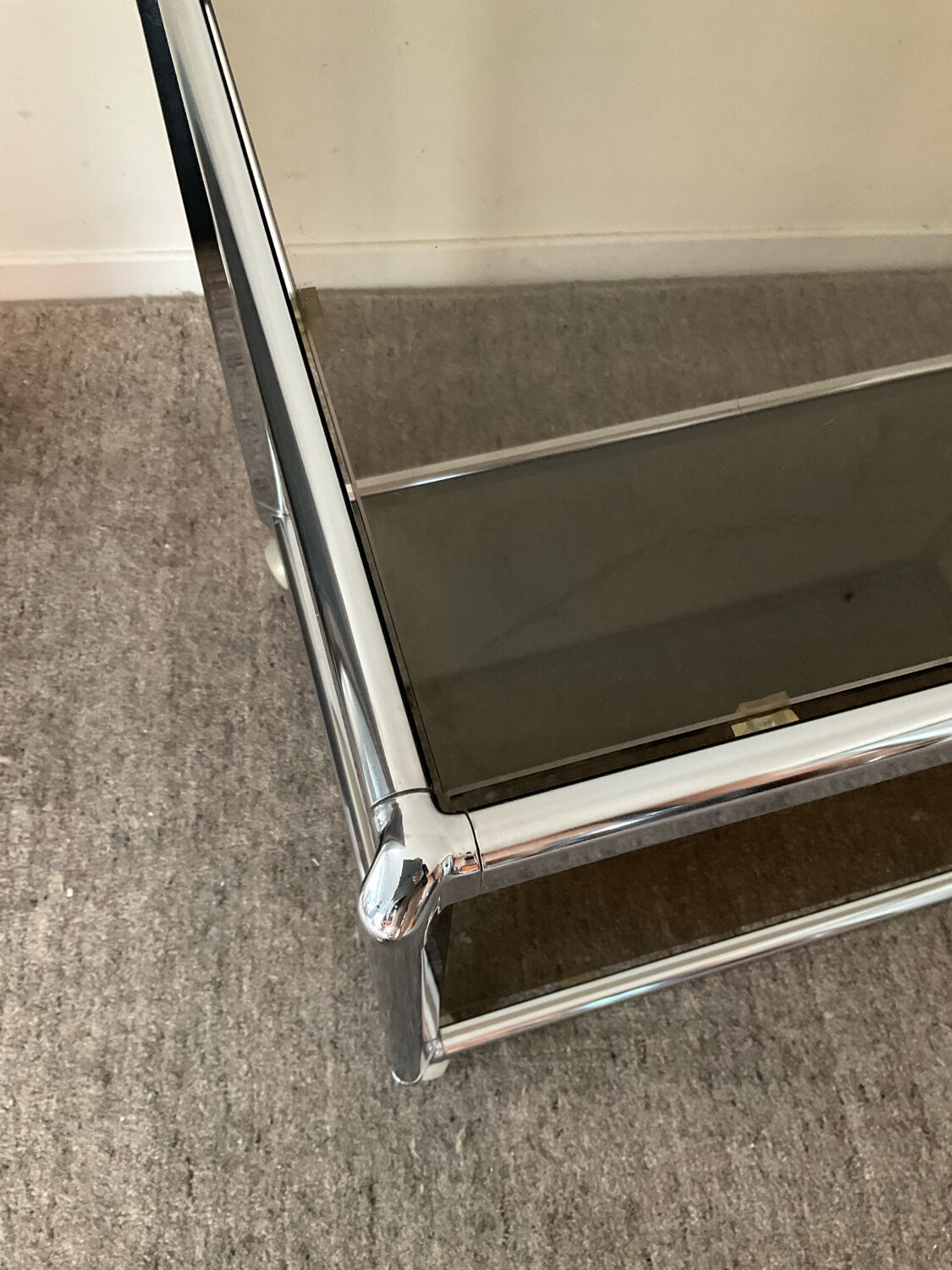 Vintage coffee table 70s chrome and smoked glass