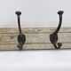 Solid teak coat hook with 2 double cast iron hooks