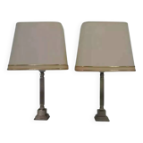 Pair of chrome and brushed metal lamps