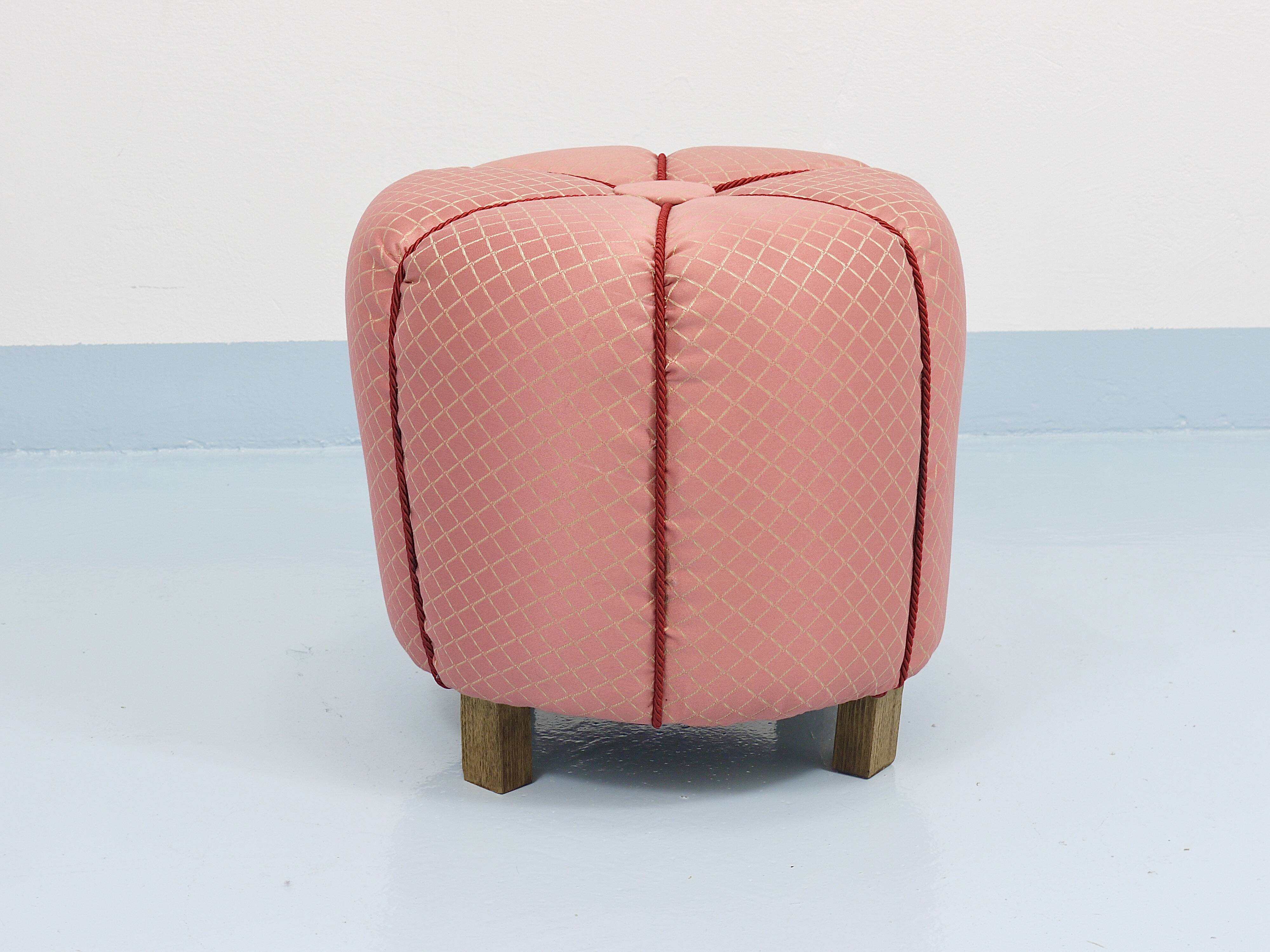 Pink Art Deco Stool / Tabouret / Pouf / Ottoman, Vienna, Austria, 1930s