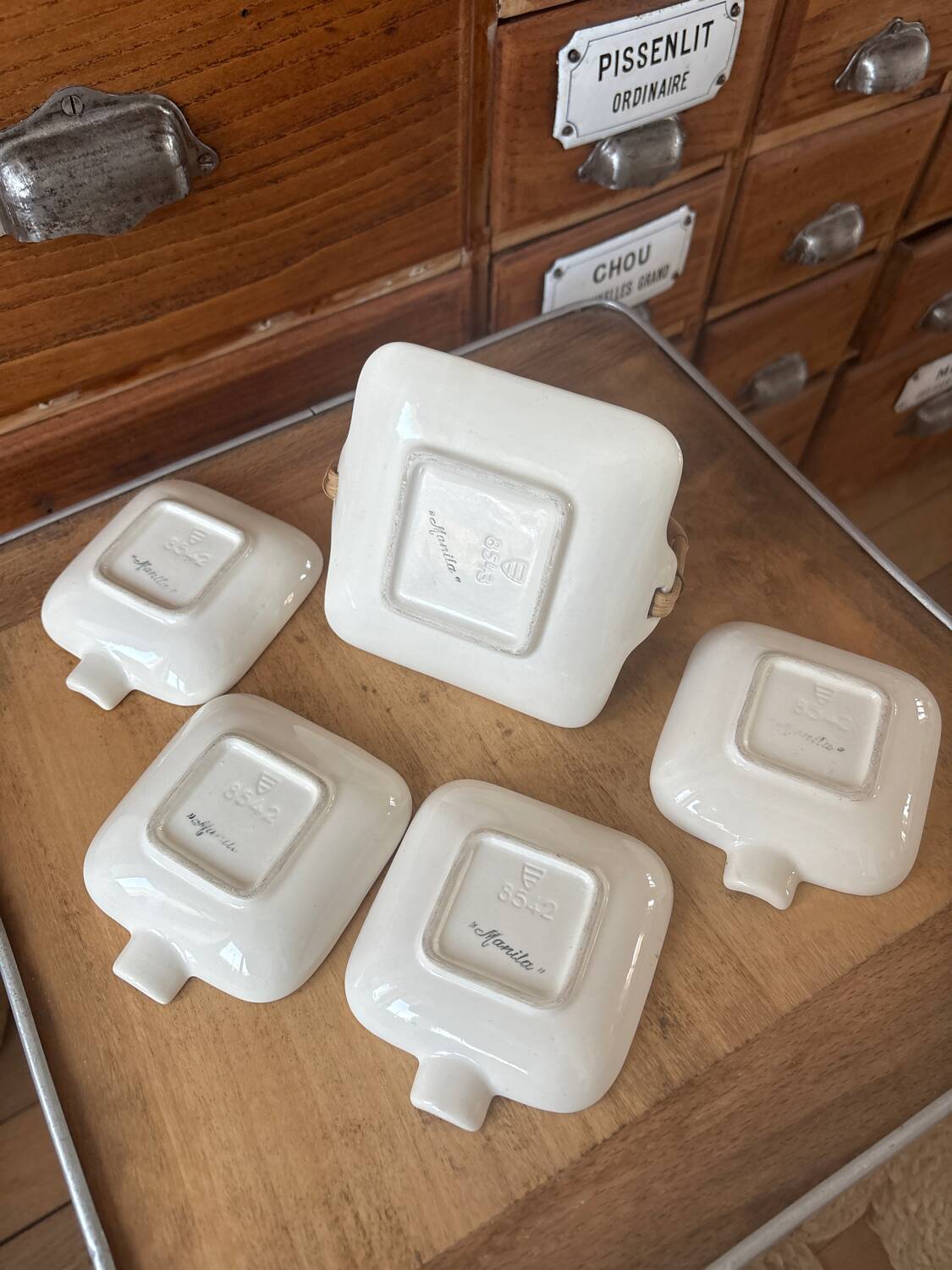 Serviteur 4 cendriers Waechtersbach Germany anse rotin