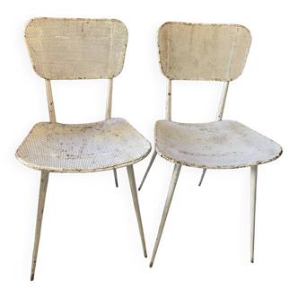 Paire de chaises en métal blanc