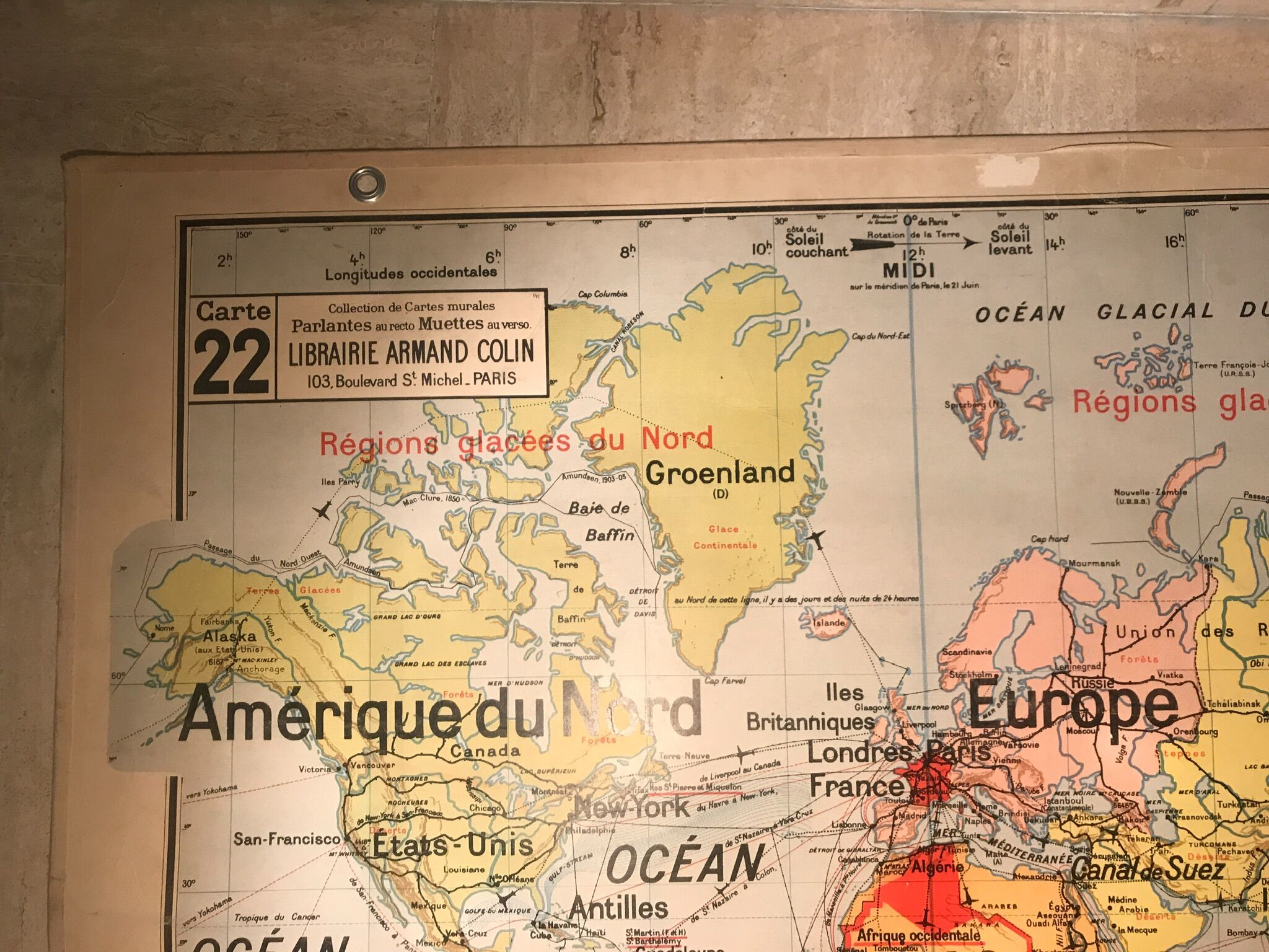 School planisphere Vidal-Lablache 1955 map