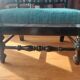 Antique prie-dieu chair in twisted black wood and blue velvet seat