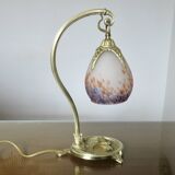 Lampe Art Nouveau en bronze et verre marmoréen, lampe à la libellule