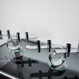 Pair of space-age 4-flame candlesticks, glass and metal, Germany, 1980