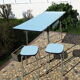 Blue formica table and two stools