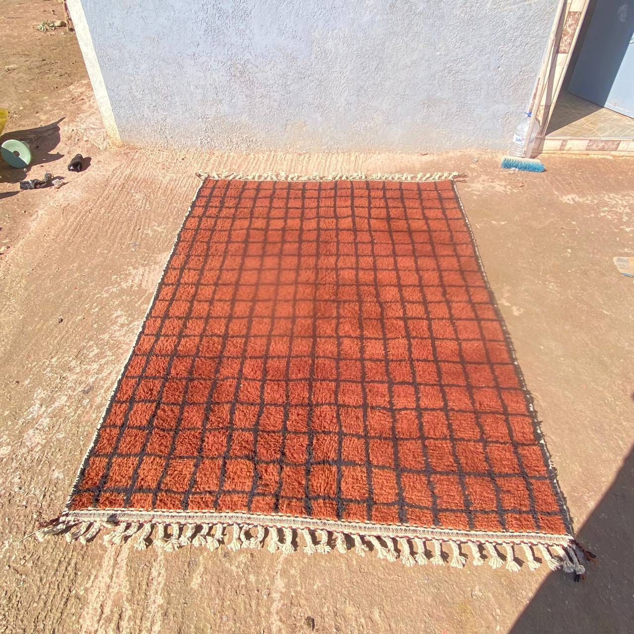 Handmade Moroccan Wool Rug – Authentic Berber Carpet with Geometric Grid Design