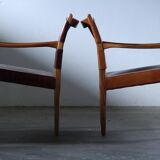 Pair of vintage Per-Olof Scotte "Premier 69" oak armchairs in cognac leather