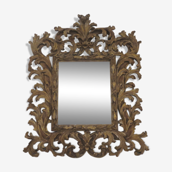 Miroir vintage biseaute bois sculpte doré 83x96cm