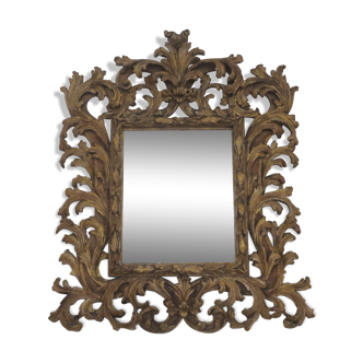 Miroir vintage biseaute bois sculpte doré 83x96cm