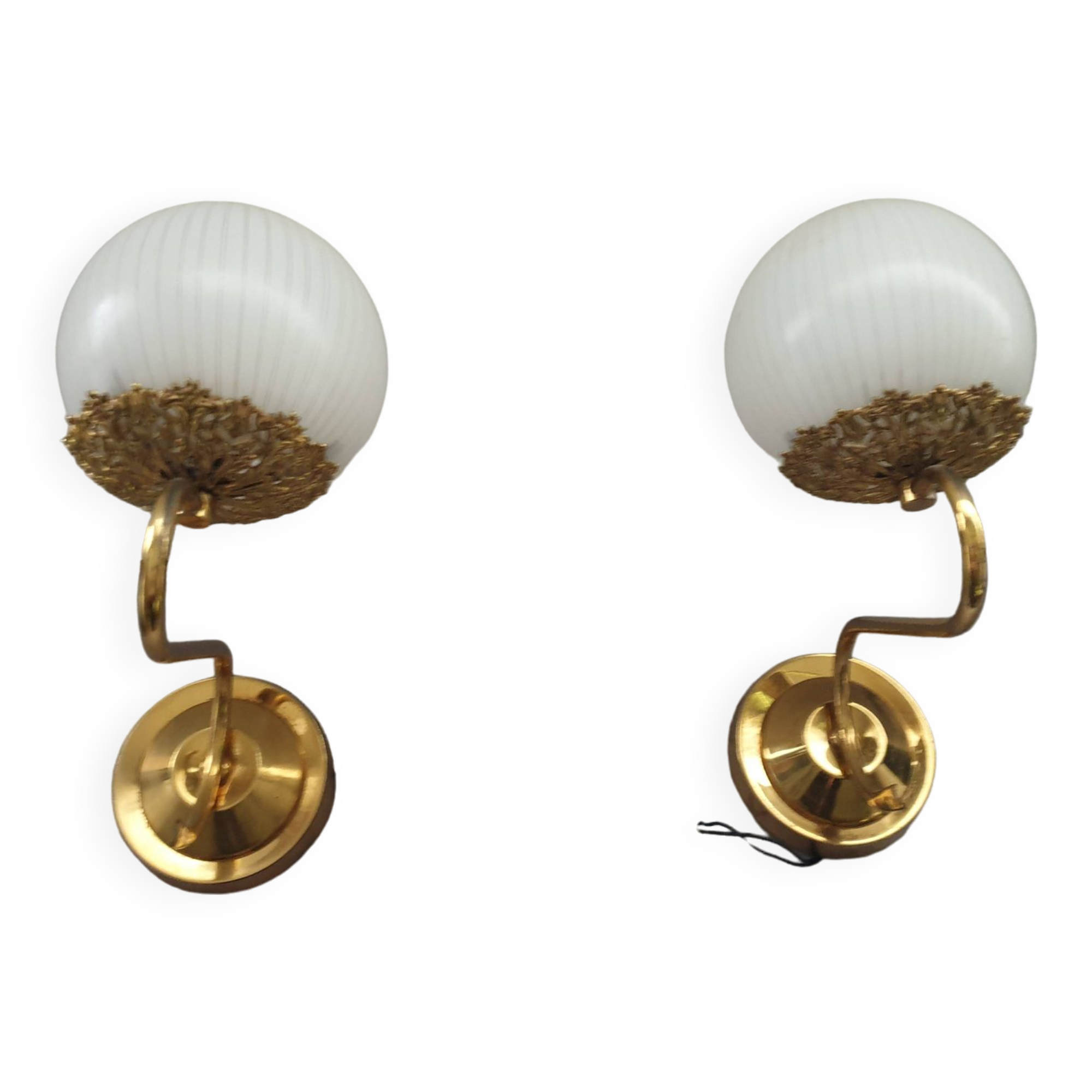 Pair of brass and glass wall lights