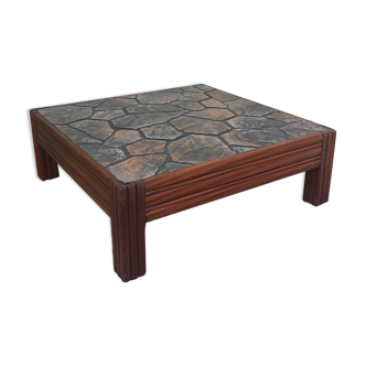 Table basse carrée en chêne et plateau céramique
