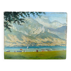 huile sur bois lac annecy