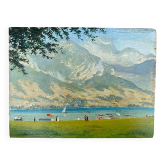 Oil on wood lake annecy