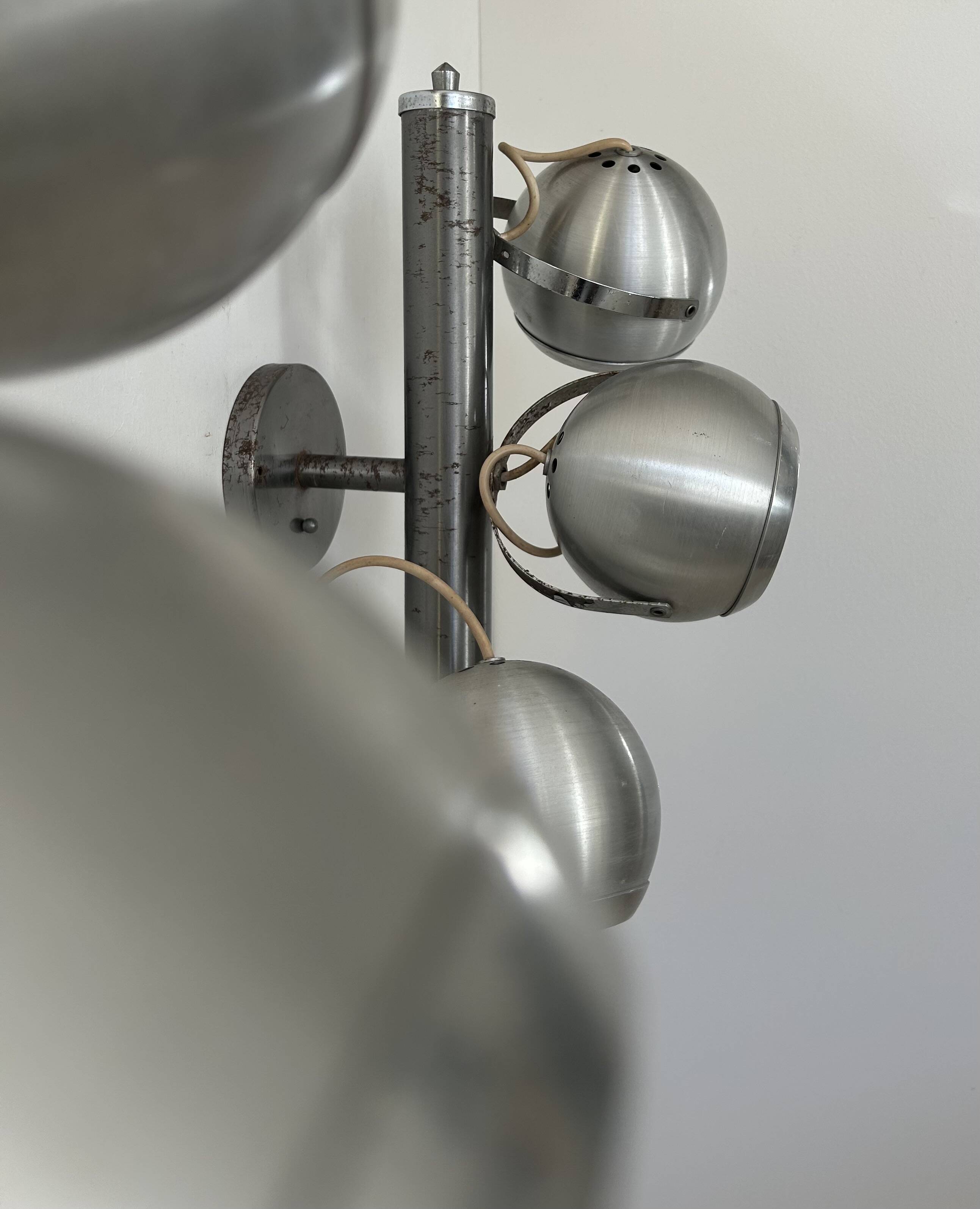 Pair of vintage adjustable wall lights, chrome and brushed metal, France 1970