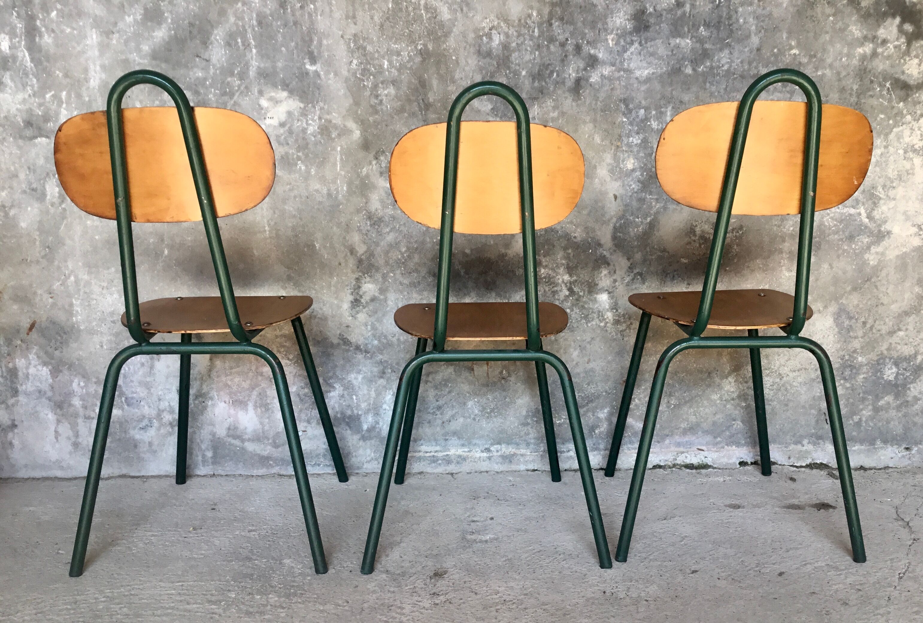 Trio of industrial tubular chairs - design 1960
