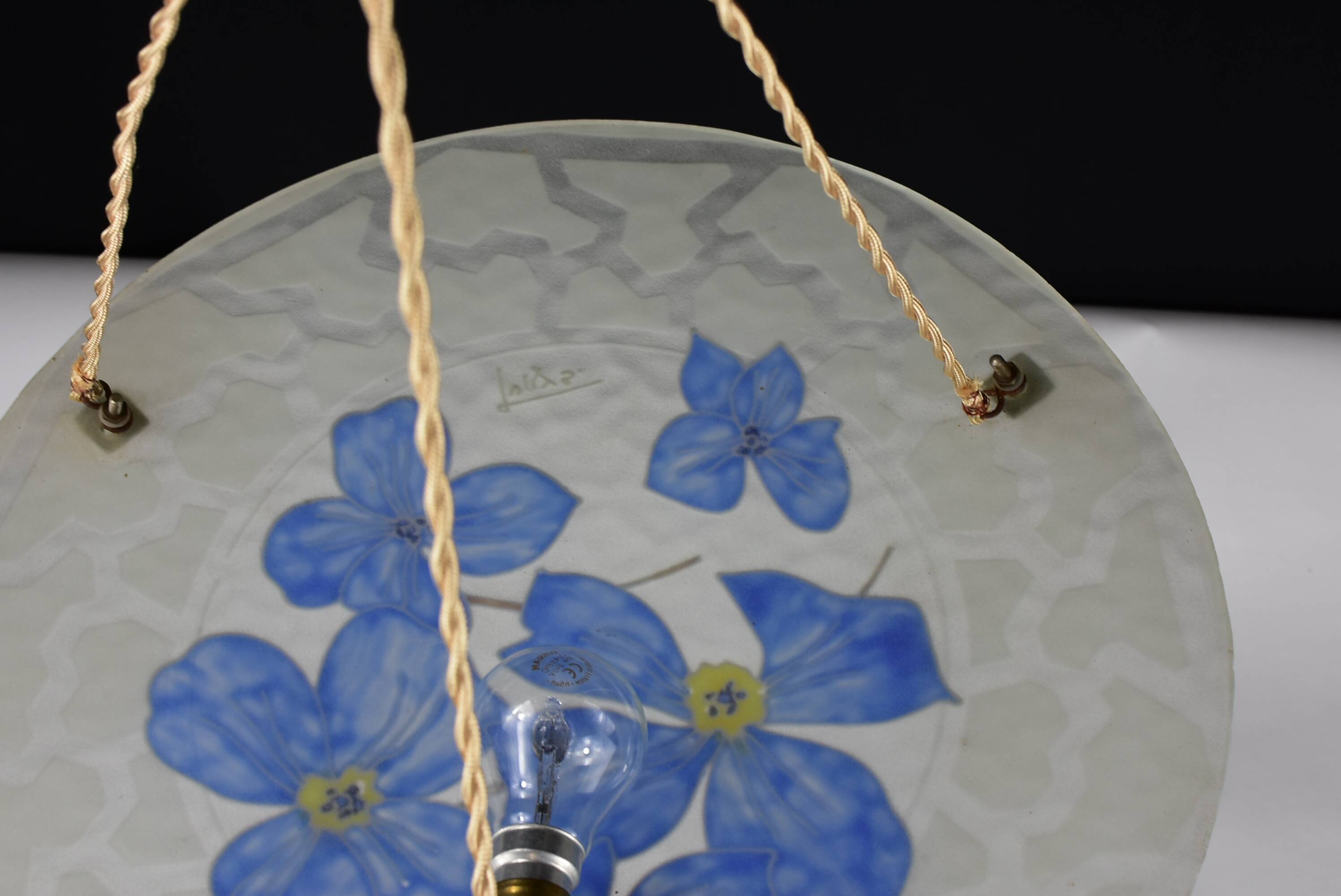 Glass ceiling light signed Aurys