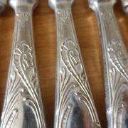 5 vintage silver-plated metal knives with stainless steel blades 240514