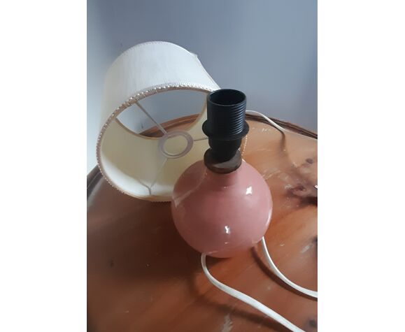 Lampe à poser ceramique vieux rose, abat jour tube écru, 1970's