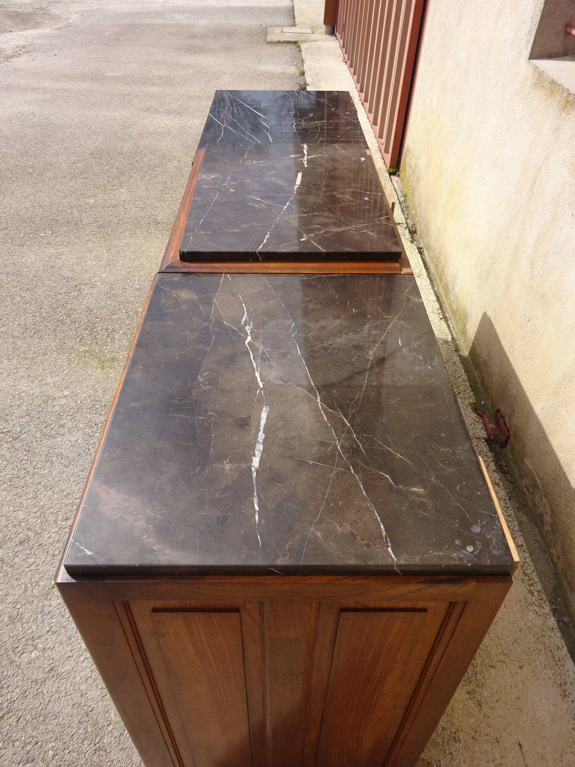Large sideboard in walnut, black marble