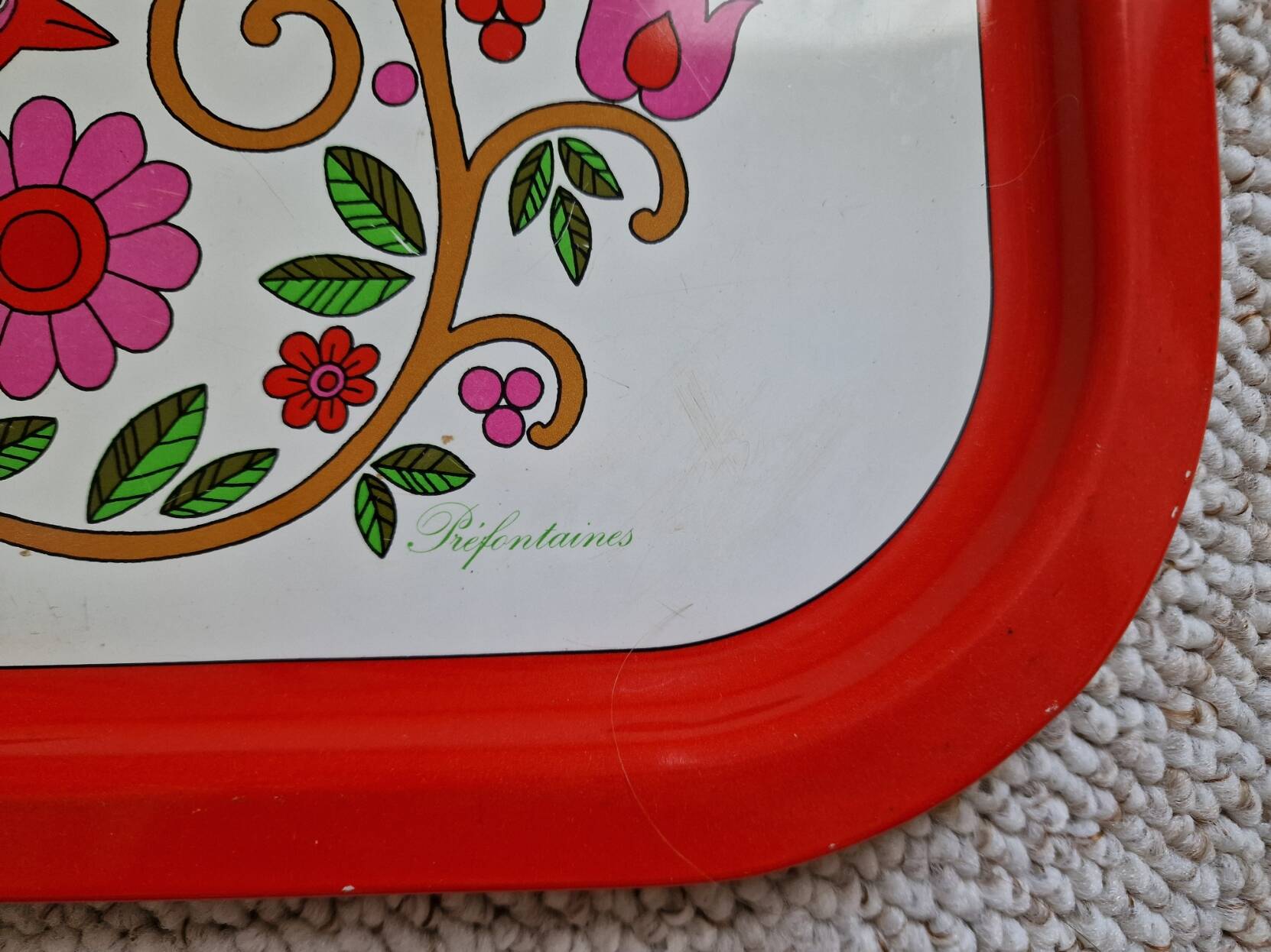 Vintage rectangular metal tray Préfontaines by Edery