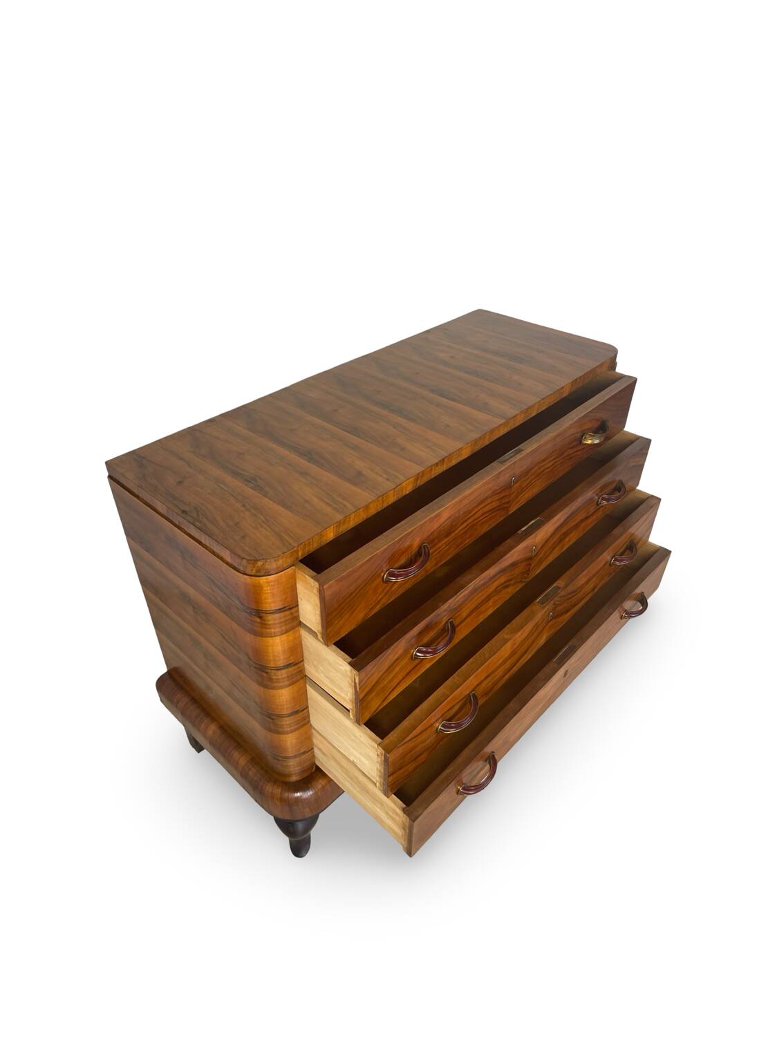 Commode italienne Art déco en ronce de noyer, années 1930