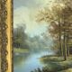 Oil on canvas, lakeside landscape, signature to be identified.