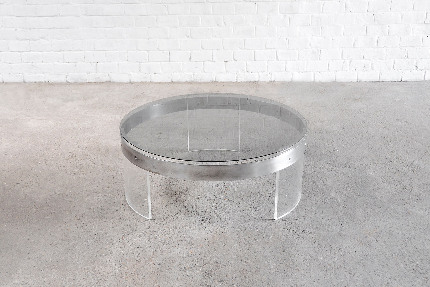 Vintage acrylic & steel glass coffee table, france 1970s