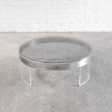 Vintage acrylic & steel glass coffee table, france 1970s