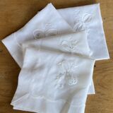 4 serviettes mousseline blanche brodées