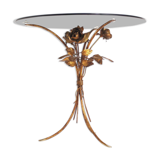 Table Gilt Palm Rose des années 1960 – Table d’appoint italienne Hollywood Regency