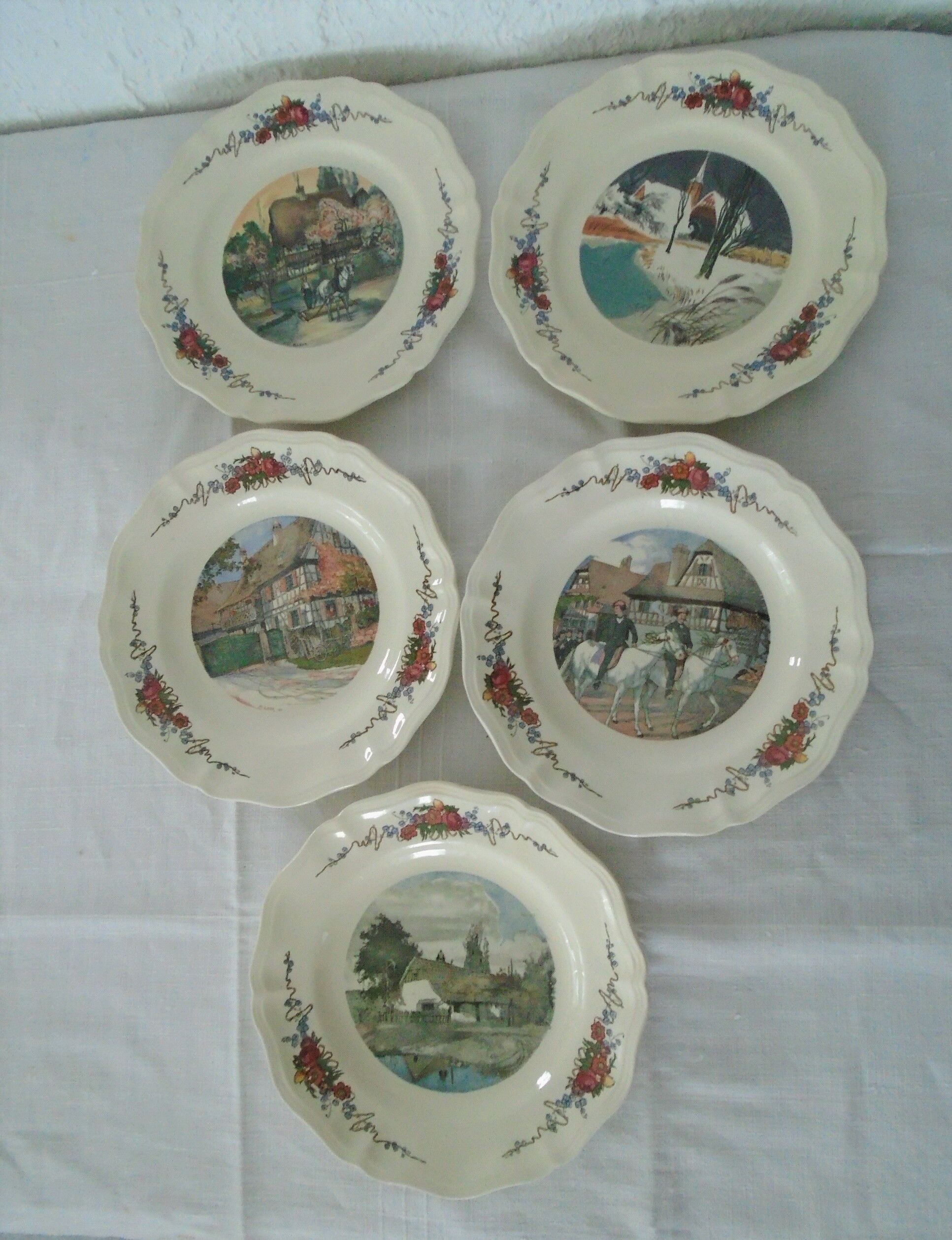 5 Plates Obernai Loux Sarreguemines ancient earthenware