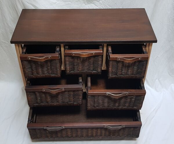 Commode 6 tiroirs en rotin