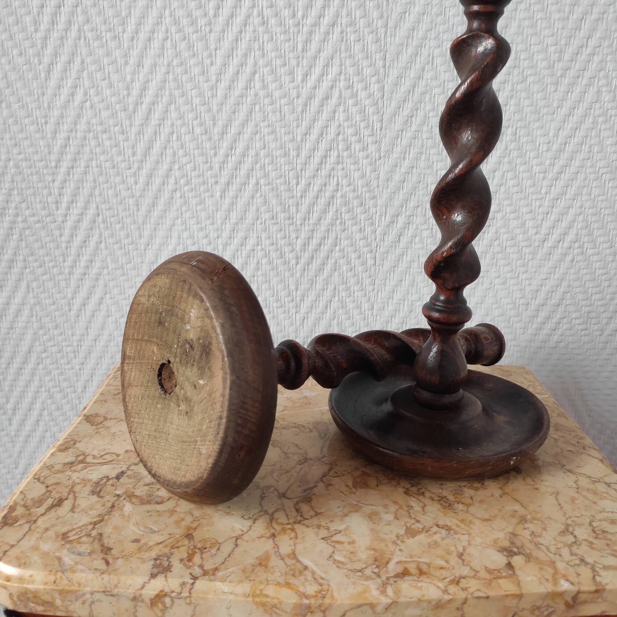 Pair of antique English turned wood candlesticks