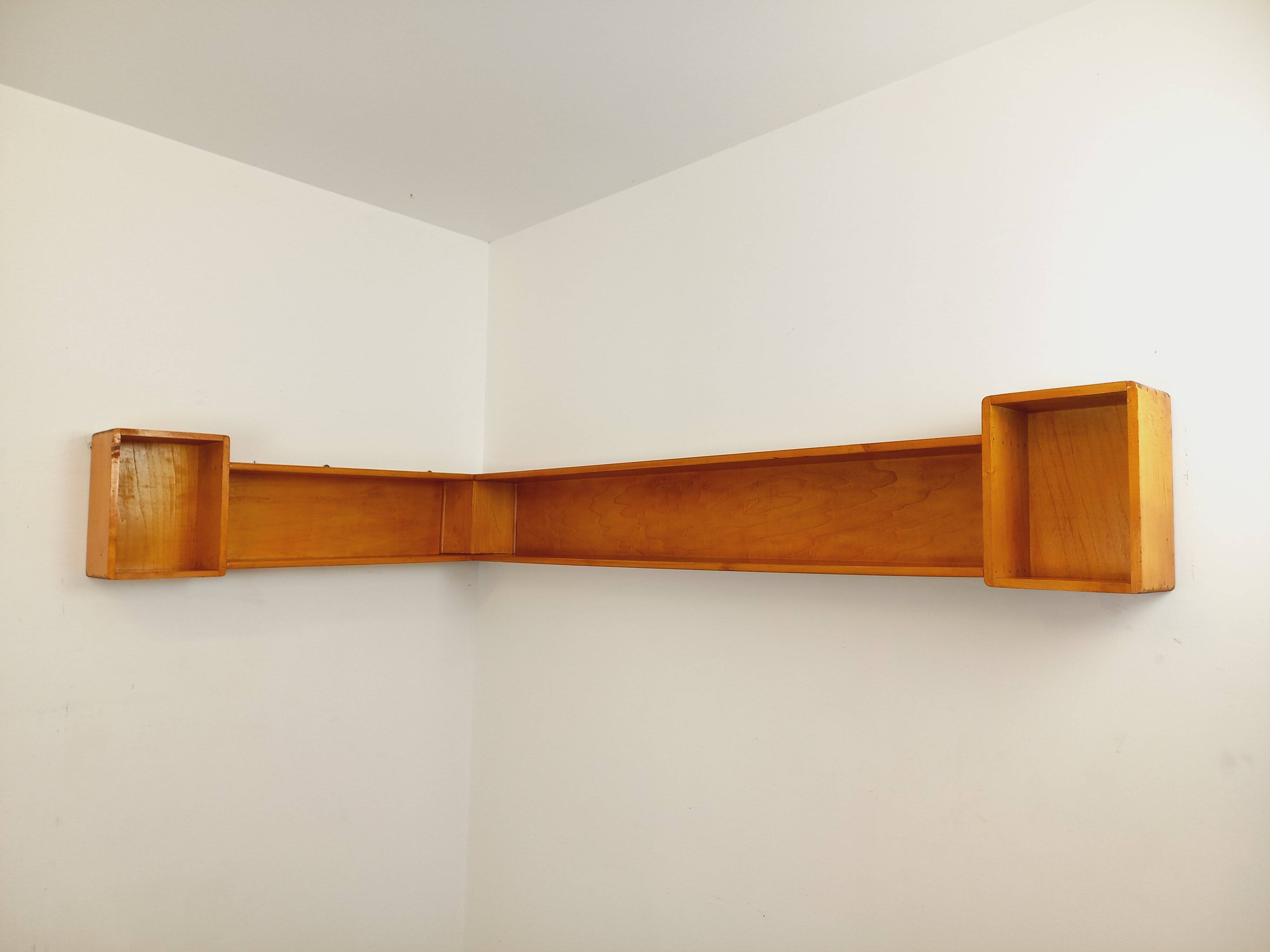 Vintage wooden corner wall shelf from the 60s 70s.
