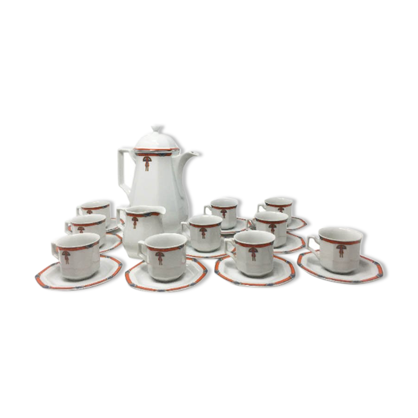 Art deco white coffee and tea set, 1930s, set of 12
