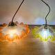 Double tulip light suspension - Transparent fluted glass at the edges.