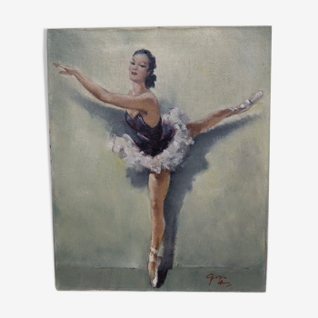 Tableau circa 1950 signé Georges Duc huile sur toile Danseuse