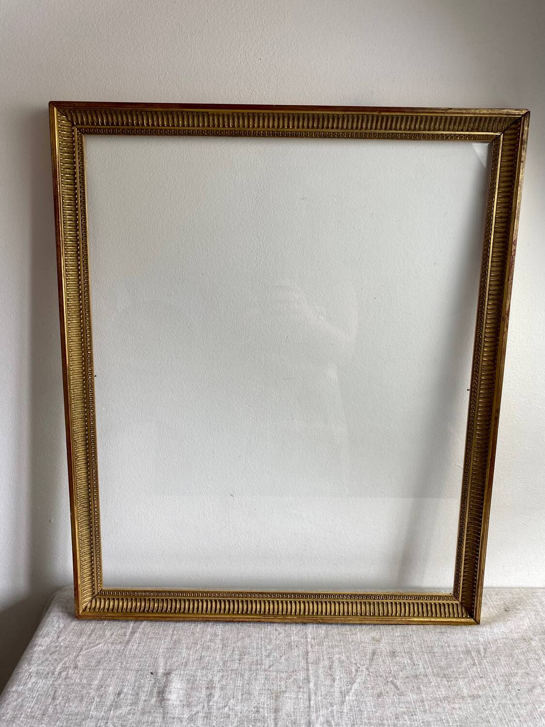 Old large glazed carved wooden frame