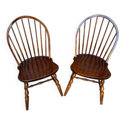 Paire chaise américaine ancienne windsor chêne bois tourné vintage