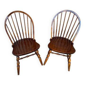 Paire chaise américaine ancienne windsor chêne bois tourné vintage