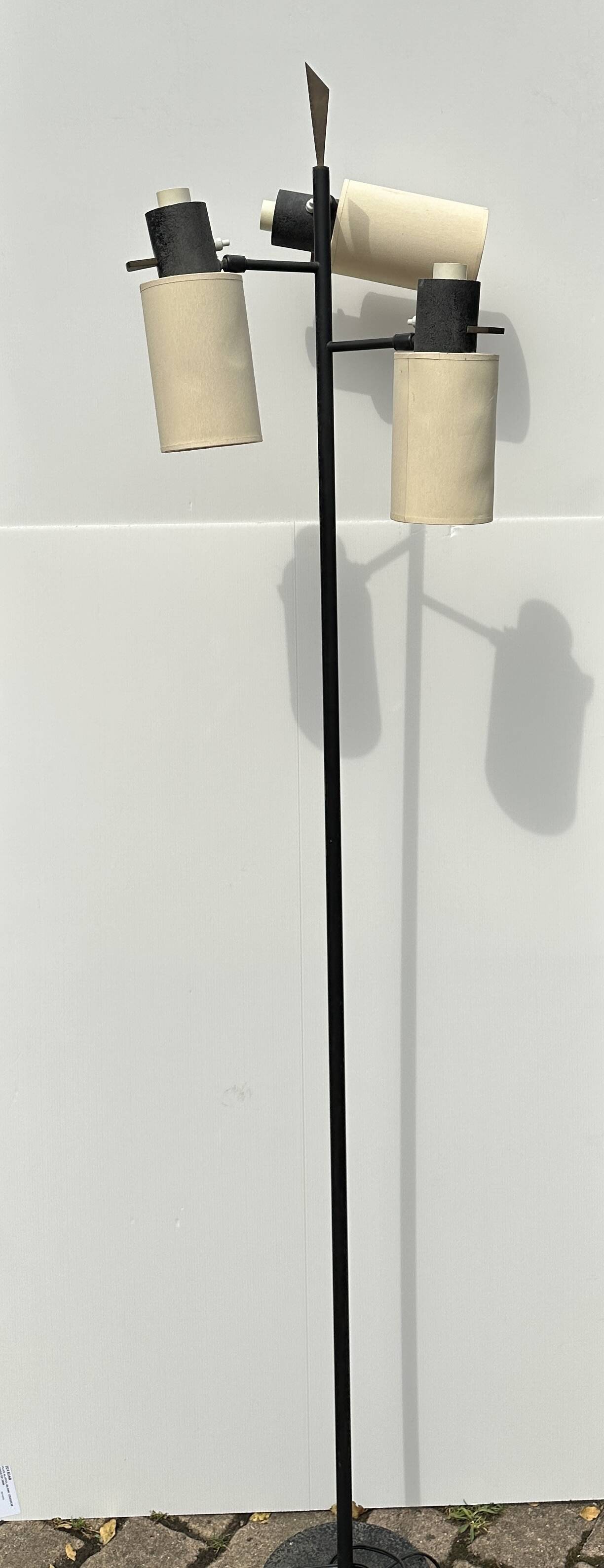 RARE 3-BEAM ADJUSTABLE FLOOR LAMP ATTRIBUTED TO ROYAL LUMIÈRE/ LUNEL, AROUND 19
