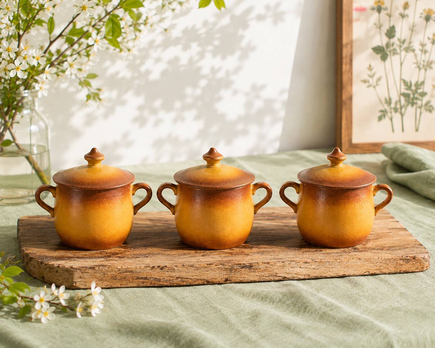 Set of three mini cocottes Pillivuyt in porcelain – 1930s-1940s