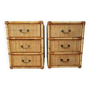 paire tables chevet - rotin