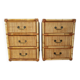 Pair of Riviera bedside tables in bamboo and woven rattan, 1970s.