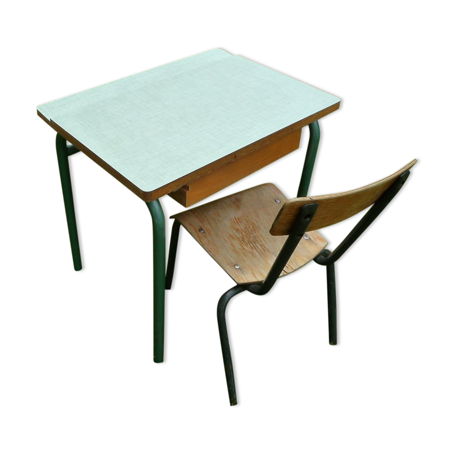 Small school table in wood, metal and formica - chair, vintage 70s